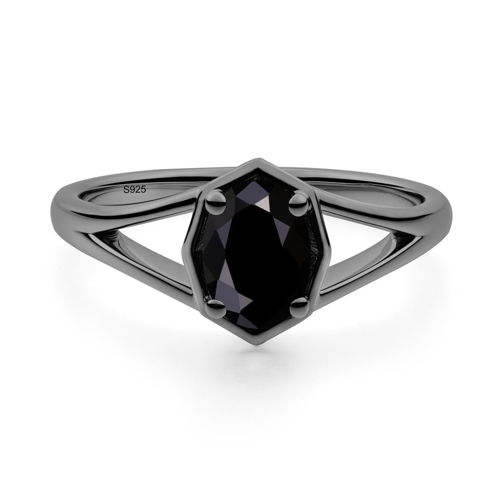 Solitaire Black Spinel Ring with Octagon Frame - LUO Jewelry #metal_black finish sterling silver