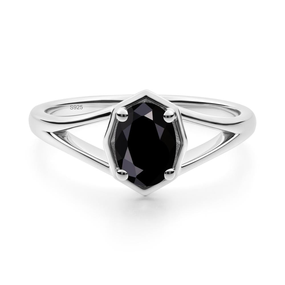 Solitaire Black Spinel Ring with Octagon Frame - LUO Jewelry #metal_sterling silver