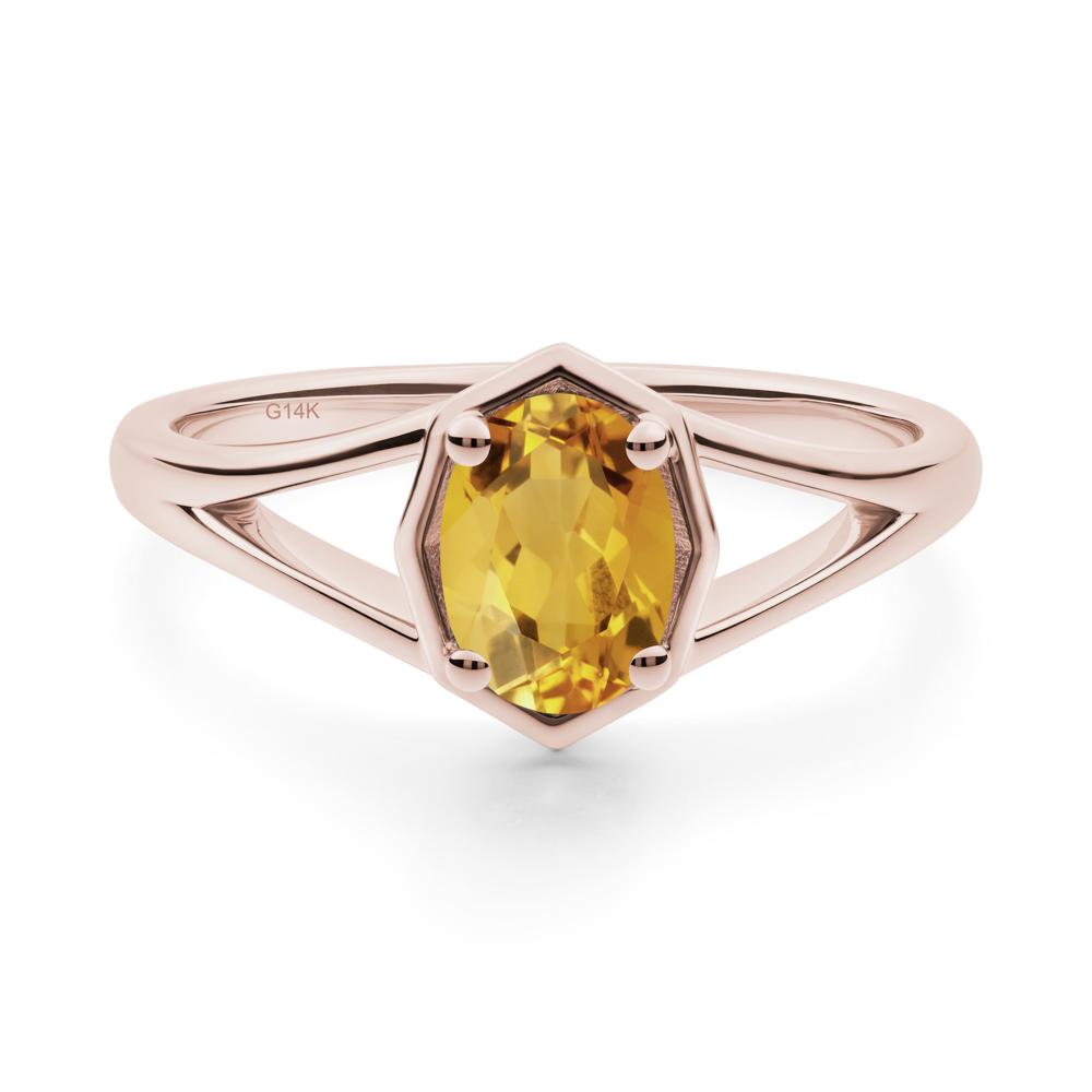 Solitaire Citrine Ring with Octagon Frame - LUO Jewelry #metal_14k rose gold