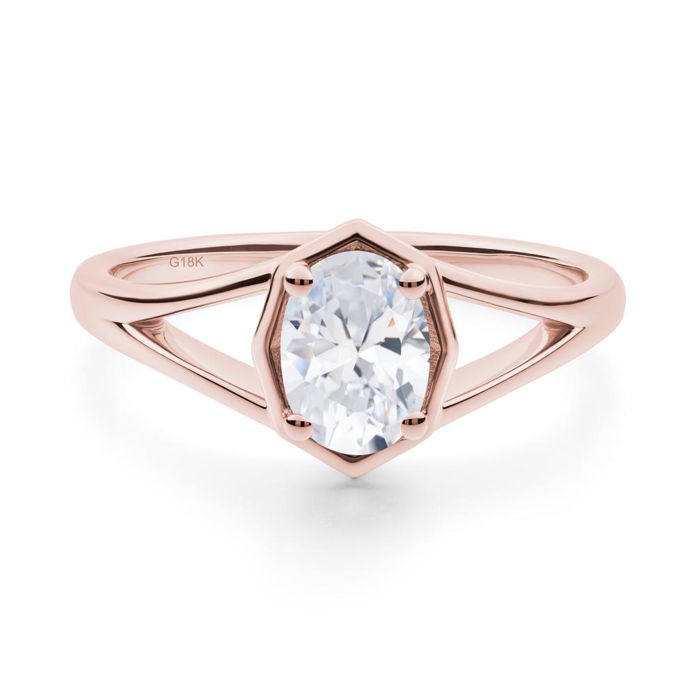 Oval Cubic Zirconia Split Shank Eengagement Ring - LUO Jewelry #metal_18k rose gold
