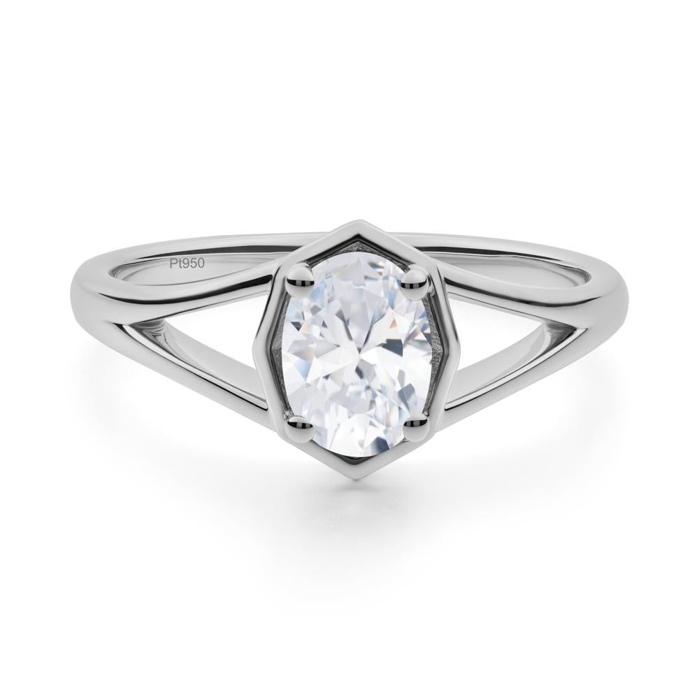 Oval Cubic Zirconia Split Shank Eengagement Ring - LUO Jewelry #metal_platinum