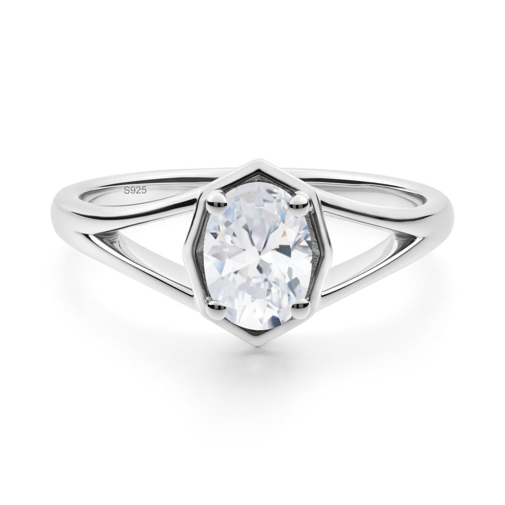 Oval Cubic Zirconia Split Shank Eengagement Ring - LUO Jewelry #metal_sterling silver