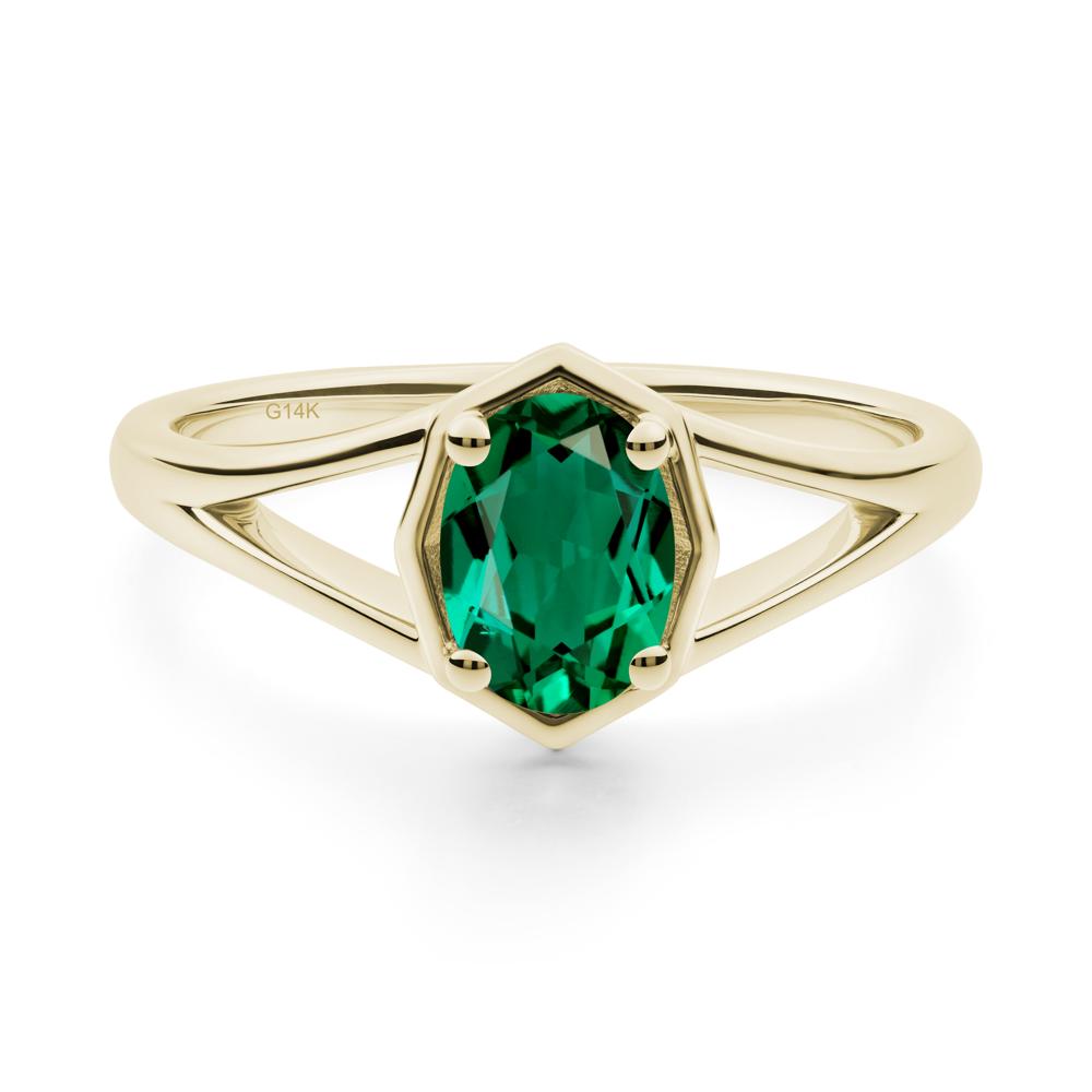 Solitaire Emerald Ring with Octagon Frame - LUO Jewelry #metal_14k yellow gold