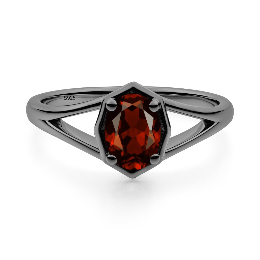 Solitaire Garnet Ring with Octagon Frame - LUO Jewelry #metal_black finish sterling silver