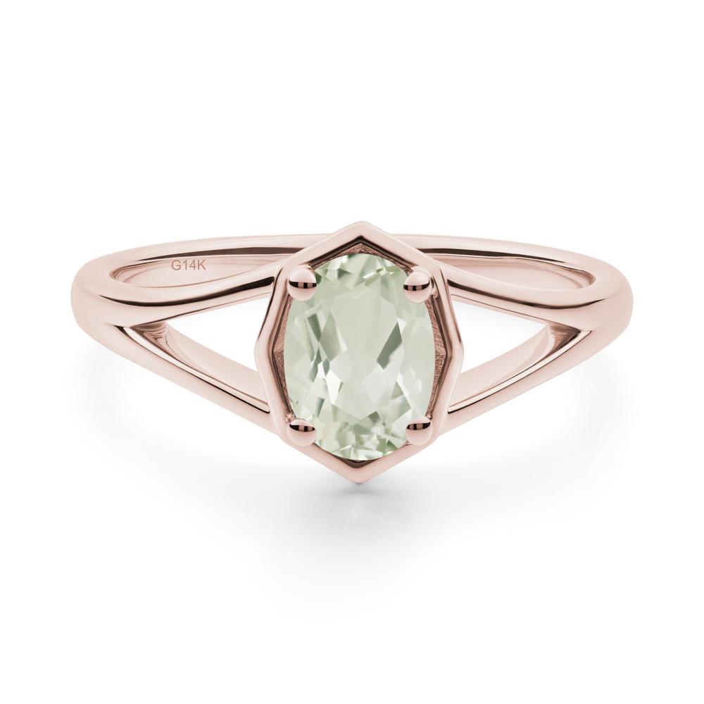 Solitaire Green Amethyst Ring with Octagon Frame - LUO Jewelry #metal_14k rose gold