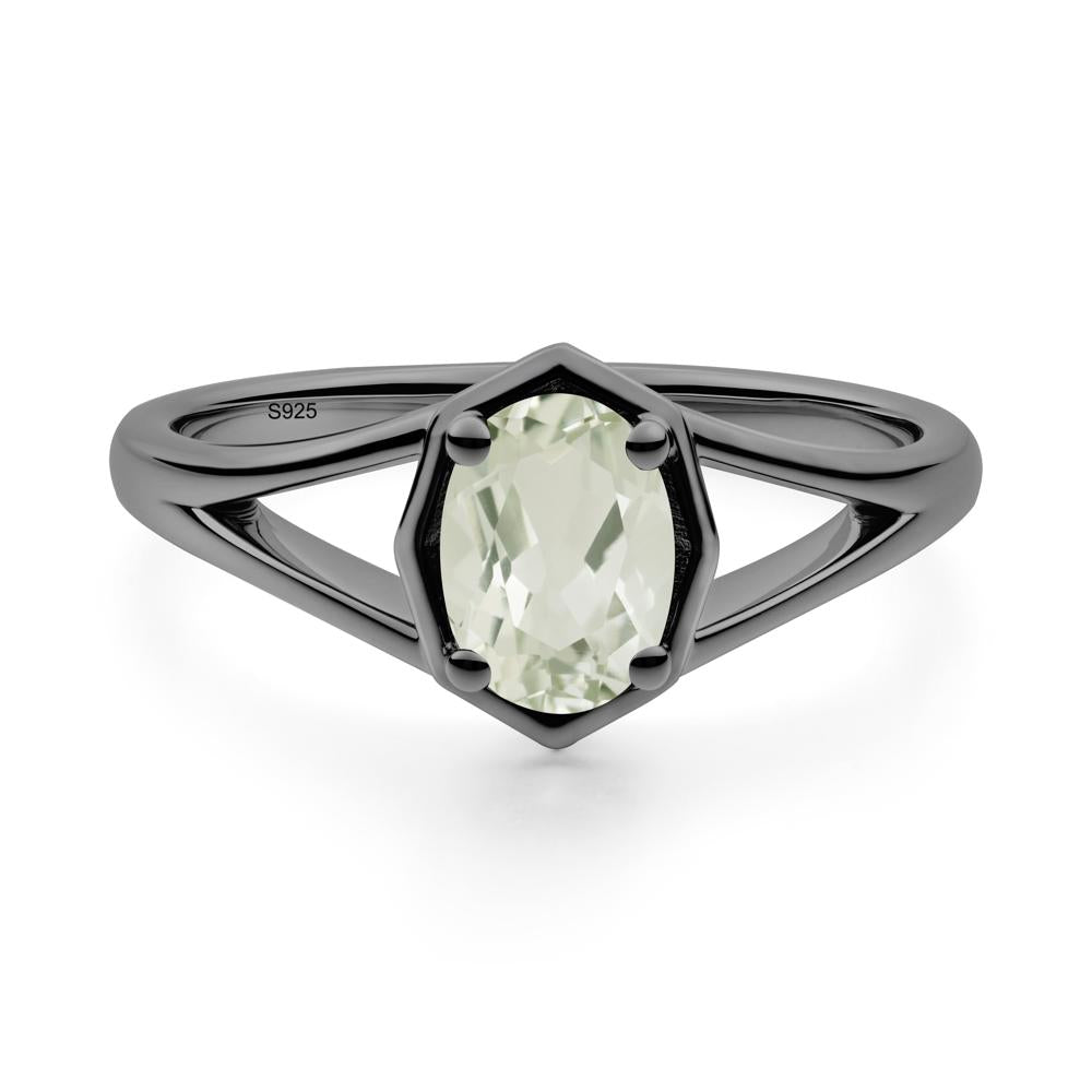 Solitaire Green Amethyst Ring with Octagon Frame - LUO Jewelry #metal_black finish sterling silver