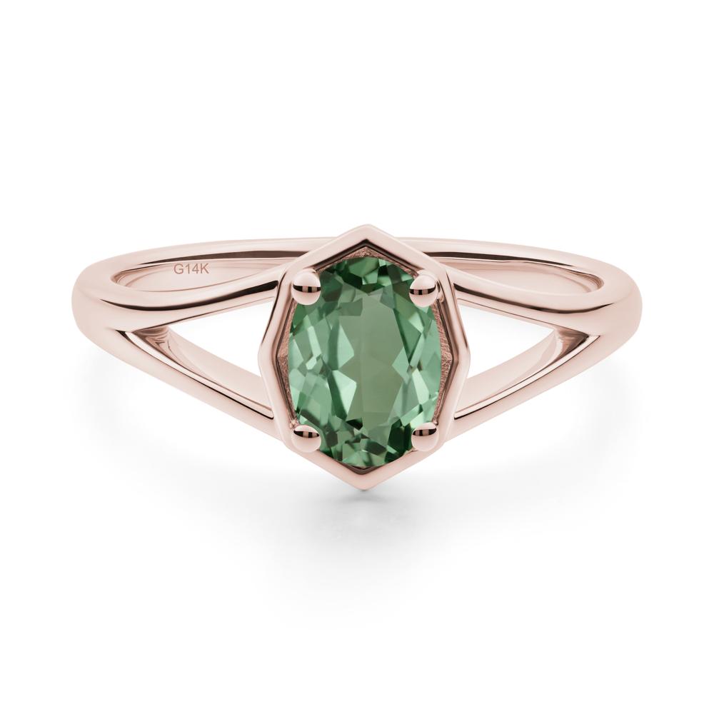 Oval Green Sapphire Split Shank Eengagement Ring - LUO Jewelry #metal_14k rose gold