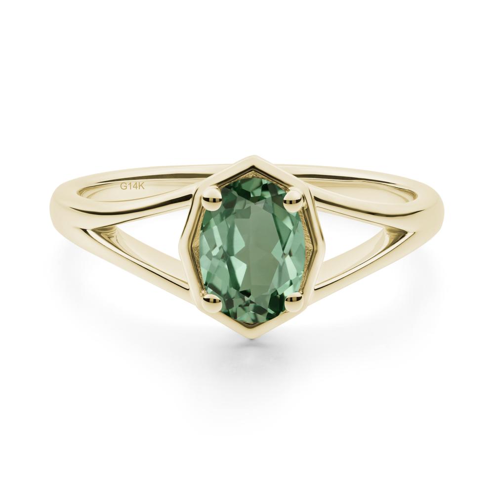 Oval Green Sapphire Split Shank Eengagement Ring - LUO Jewelry #metal_14k yellow gold