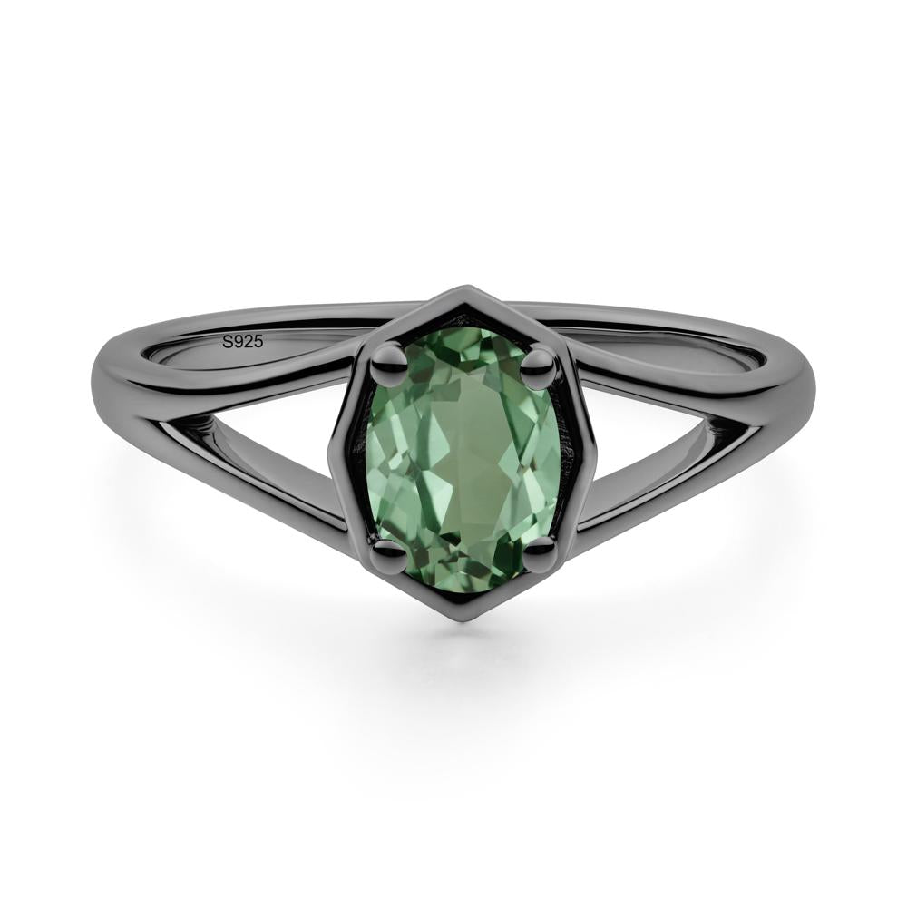 Oval Green Sapphire Split Shank Eengagement Ring - LUO Jewelry #metal_black finish sterling silver