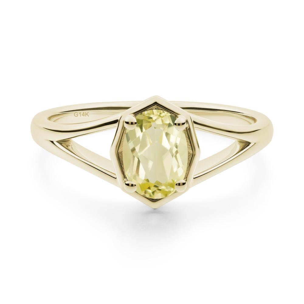 Oval Lemon Quartz Split Shank Eengagement Ring - LUO Jewelry #metal_14k yellow gold