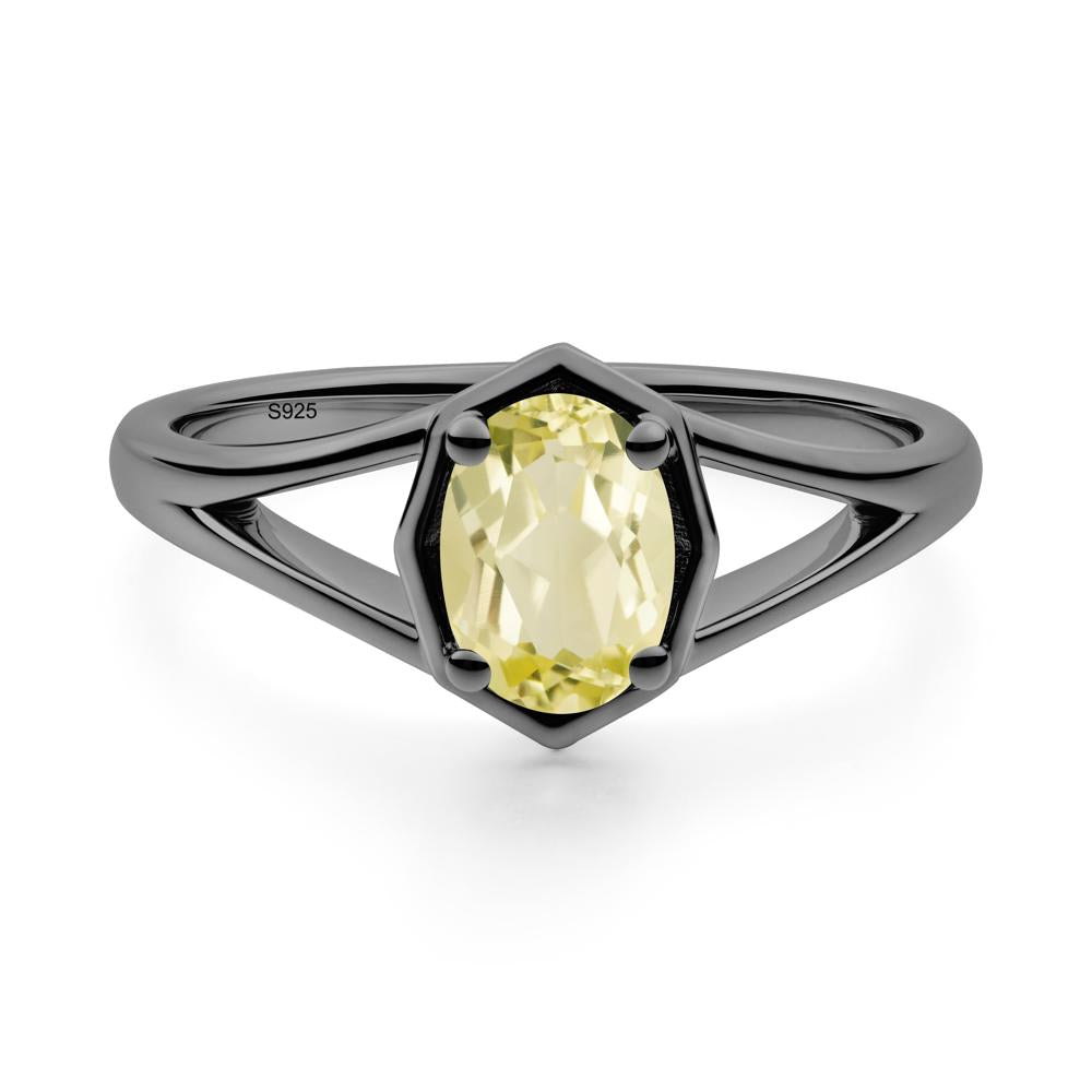 Oval Lemon Quartz Split Shank Eengagement Ring - LUO Jewelry #metal_black finish sterling silver