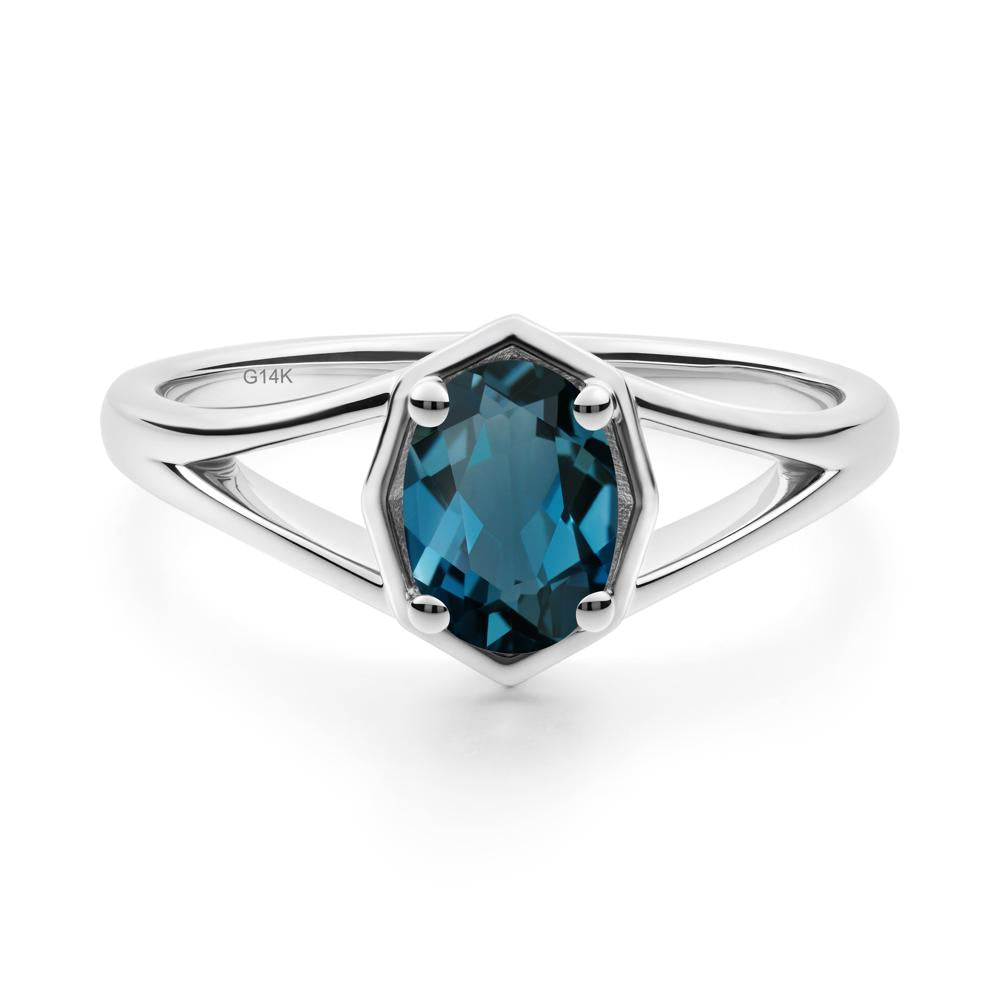 Oval London Blue Topaz Split Shank Eengagement Ring - LUO Jewelry #metal_14k white gold