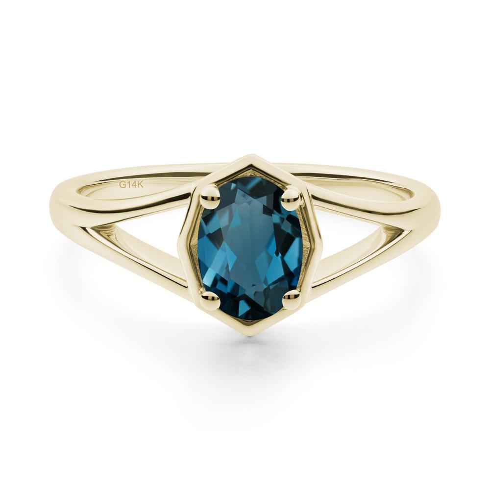 Oval London Blue Topaz Split Shank Eengagement Ring - LUO Jewelry #metal_14k yellow gold