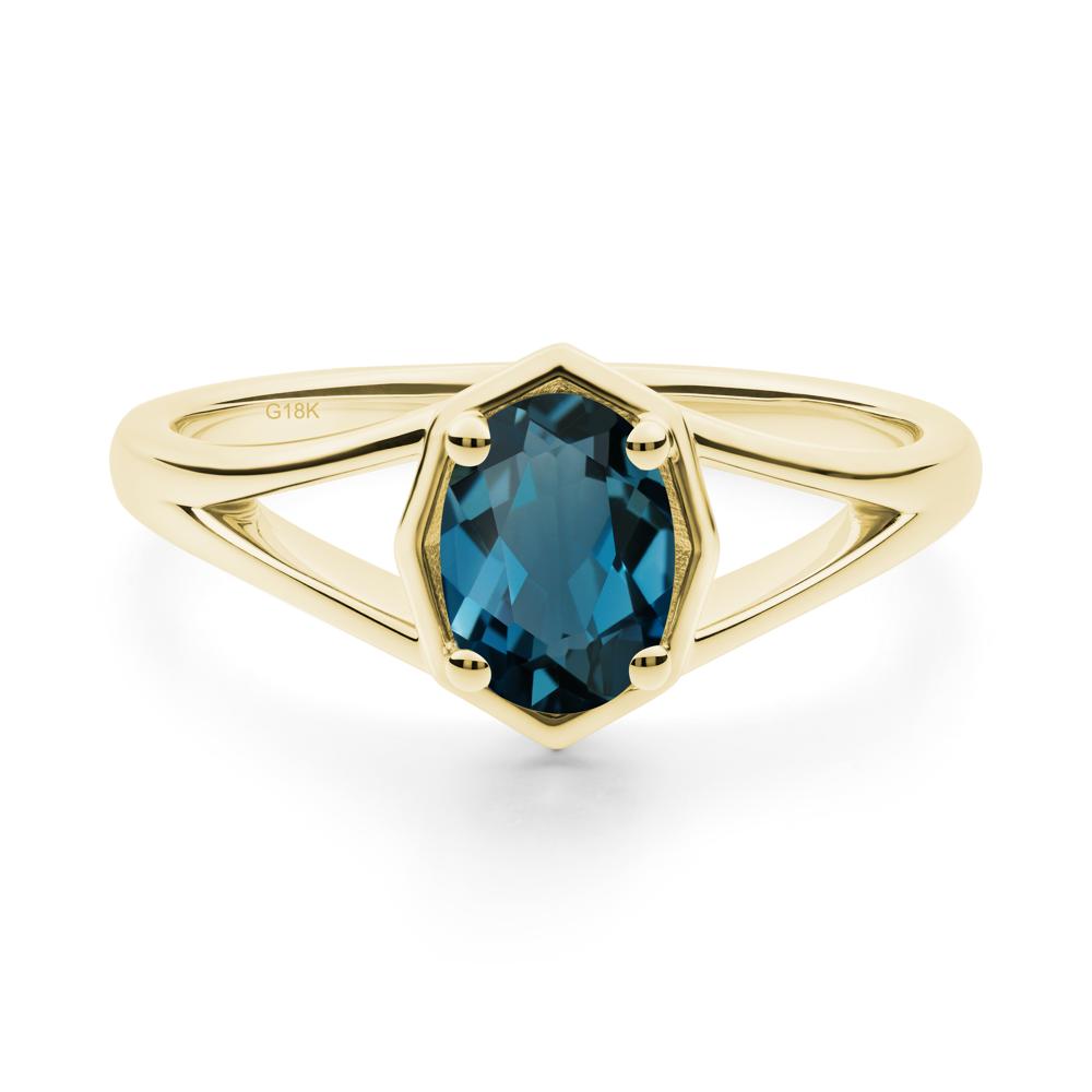 Oval London Blue Topaz Split Shank Eengagement Ring - LUO Jewelry #metal_18k yellow gold