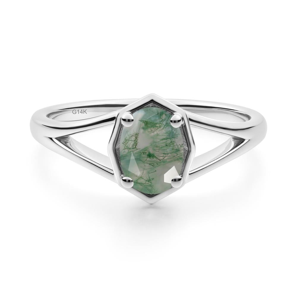 Oval Moss Agate Split Shank Eengagement Ring - LUO Jewelry #metal_14k white gold