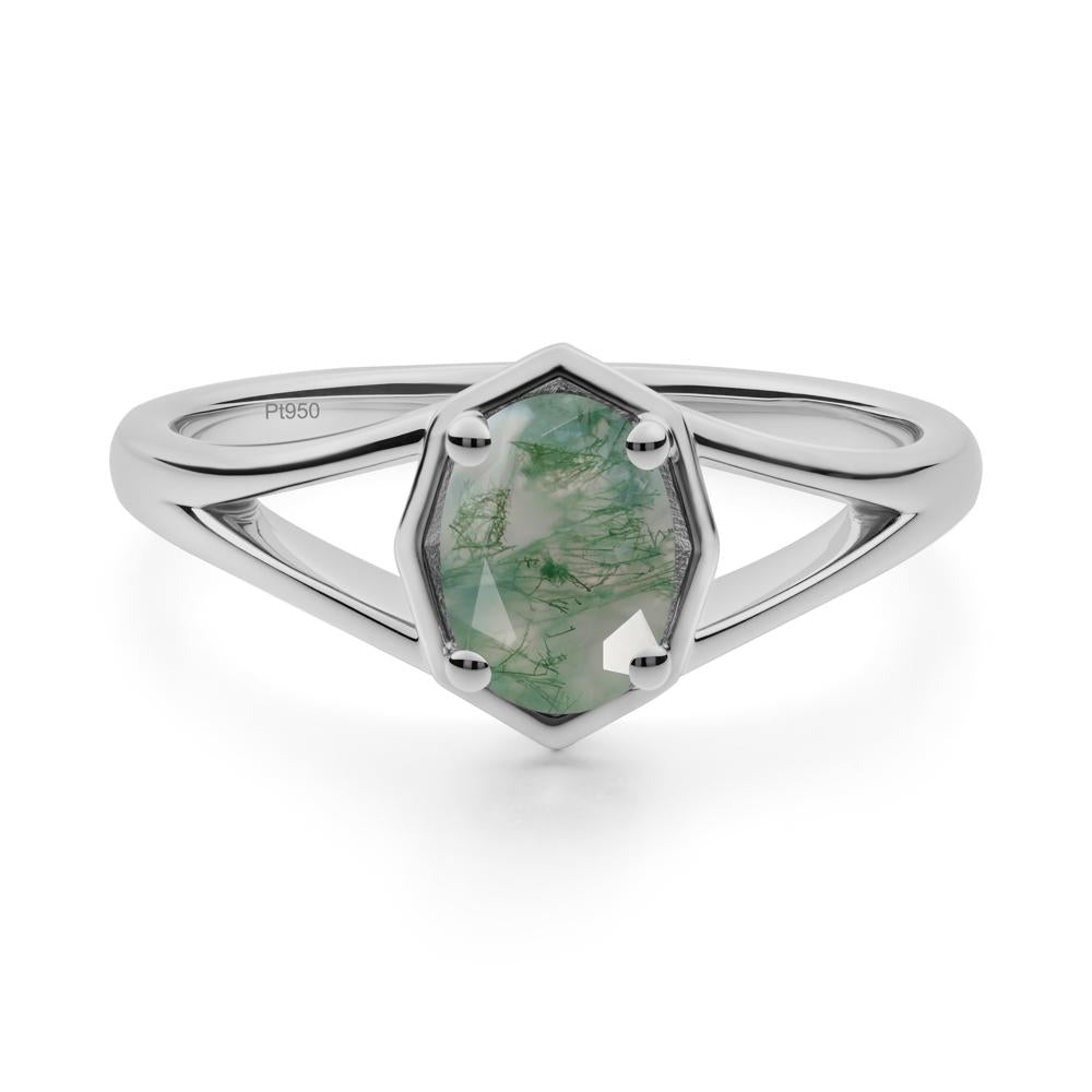 Oval Moss Agate Split Shank Eengagement Ring - LUO Jewelry #metal_platinum