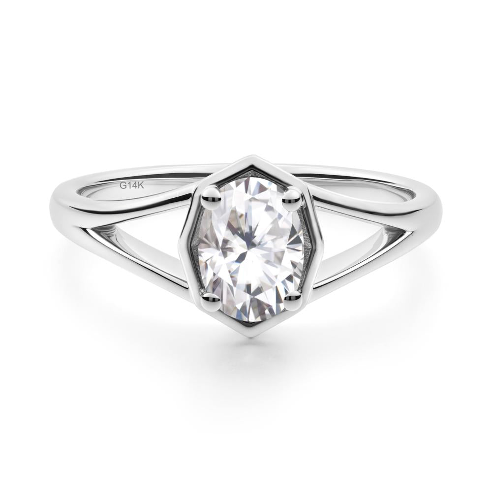 Oval Moissanite Split Shank Eengagement Ring - LUO Jewelry #metal_14k white gold
