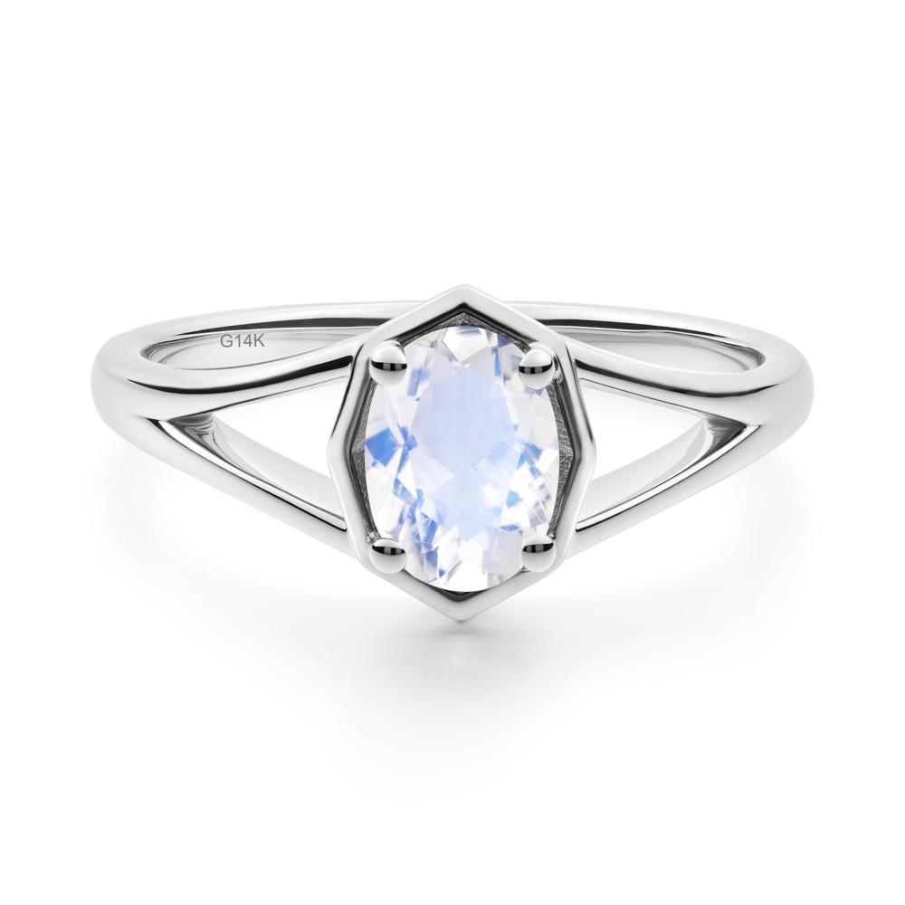 Solitaire Moonstone Ring with Octagon Frame - LUO Jewelry #metal_14k white gold