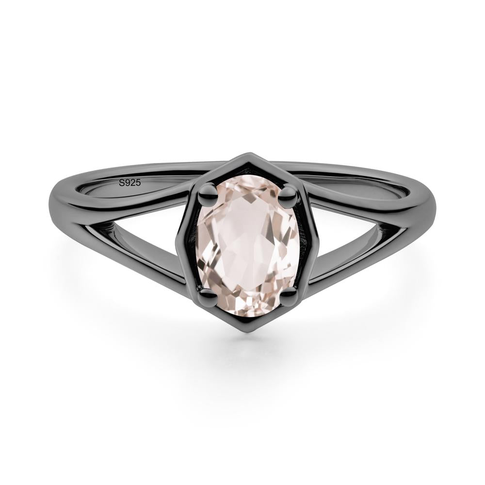 Oval Morganite Split Shank Eengagement Ring - LUO Jewelry #metal_black finish sterling silver