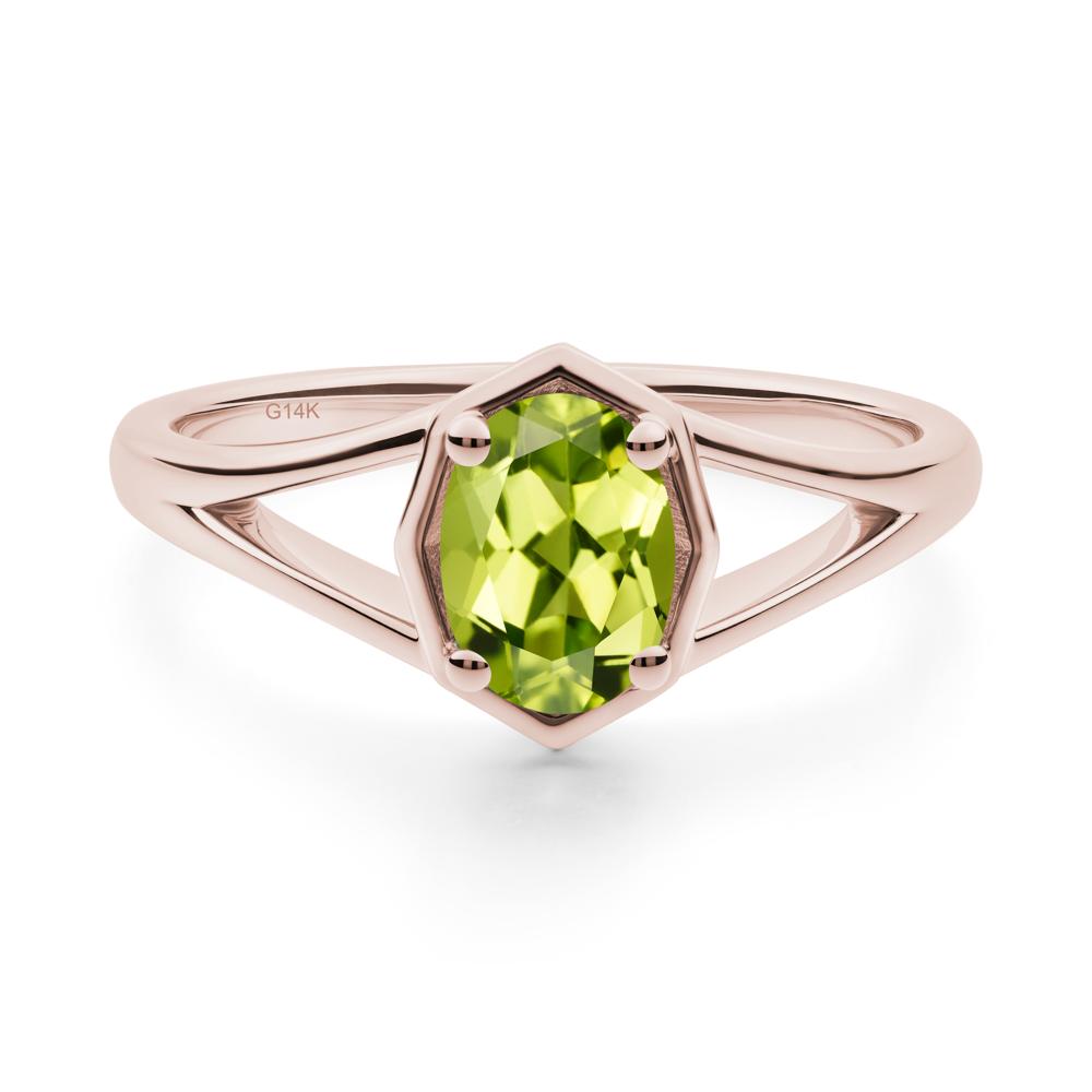 Oval Peridot Split Shank Eengagement Ring - LUO Jewelry #metal_14k rose gold