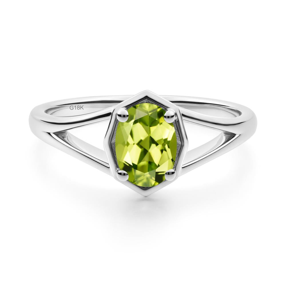 Oval Peridot Split Shank Eengagement Ring - LUO Jewelry #metal_18k white gold