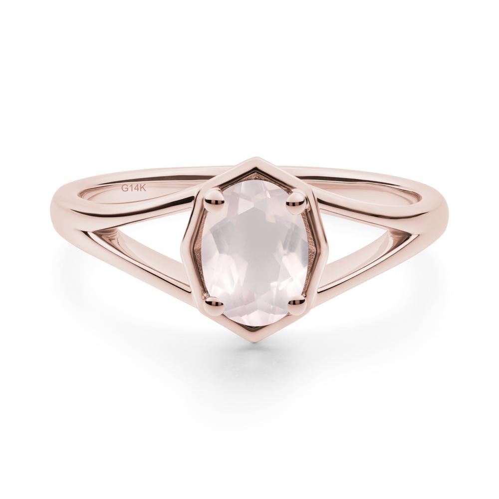 Solitaire Rose Quartz Ring with Octagon Frame - LUO Jewelry #metal_14k rose gold