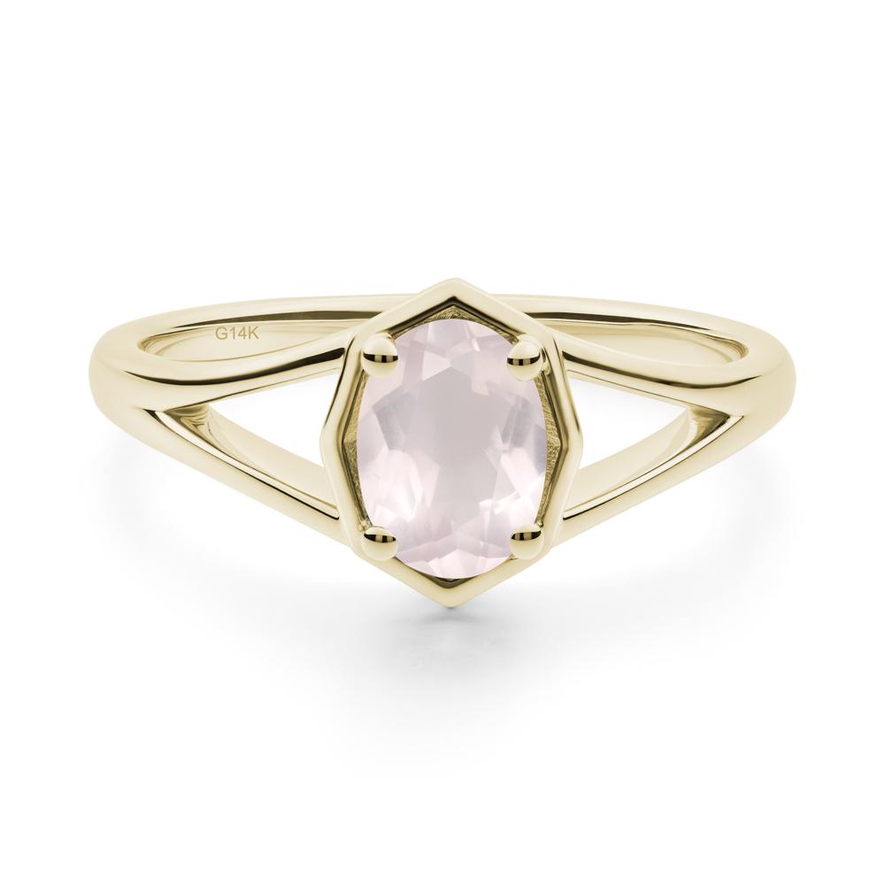 Solitaire Rose Quartz Ring with Octagon Frame - LUO Jewelry #metal_14k yellow gold