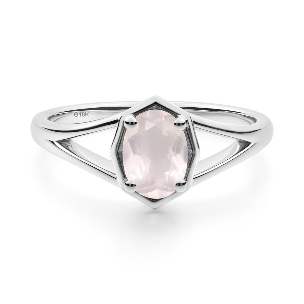 Solitaire Rose Quartz Ring with Octagon Frame - LUO Jewelry #metal_18k white gold