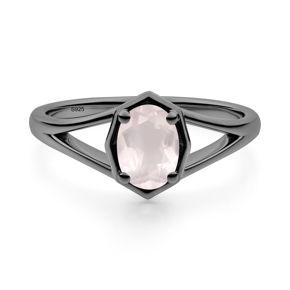 Solitaire Rose Quartz Ring with Octagon Frame - LUO Jewelry #metal_black finish sterling silver