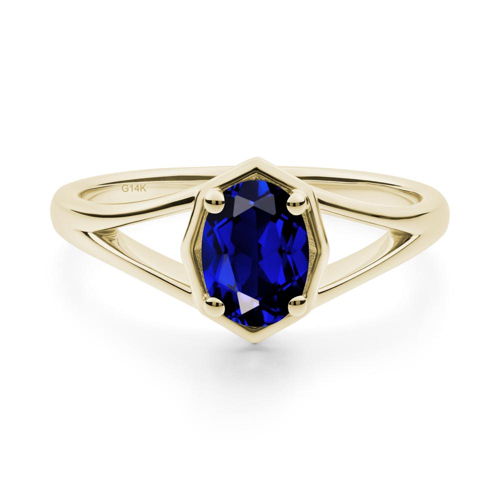 Oval Sapphire Split Shank Eengagement Ring - LUO Jewelry #metal_14k yellow gold