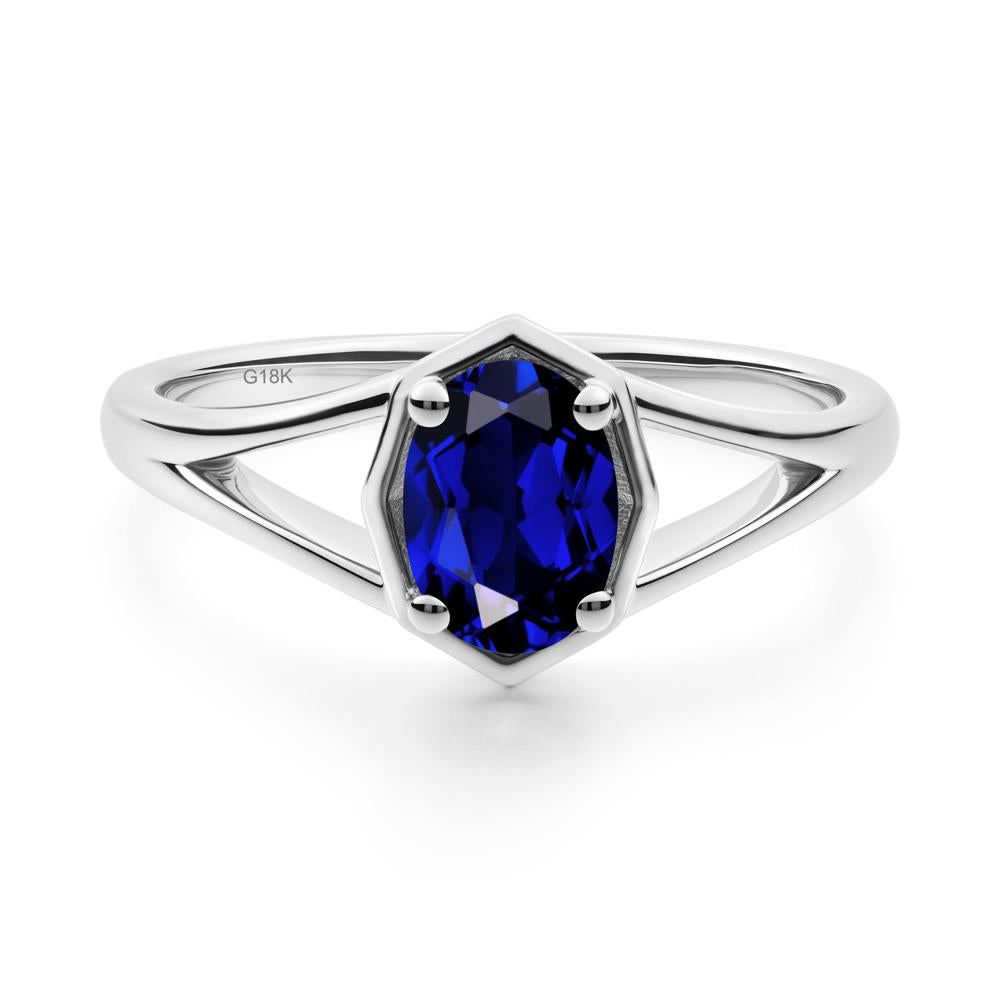 Oval Sapphire Split Shank Eengagement Ring - LUO Jewelry #metal_18k white gold