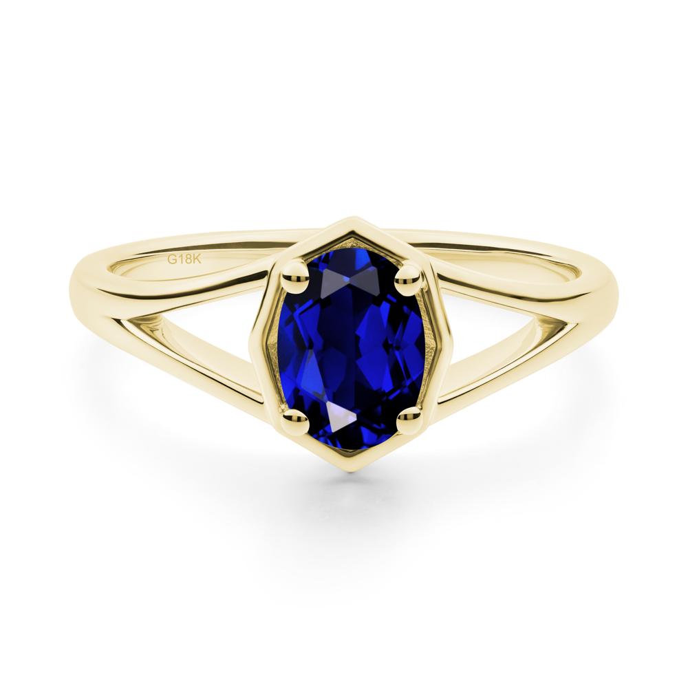 Oval Sapphire Split Shank Eengagement Ring - LUO Jewelry #metal_18k yellow gold