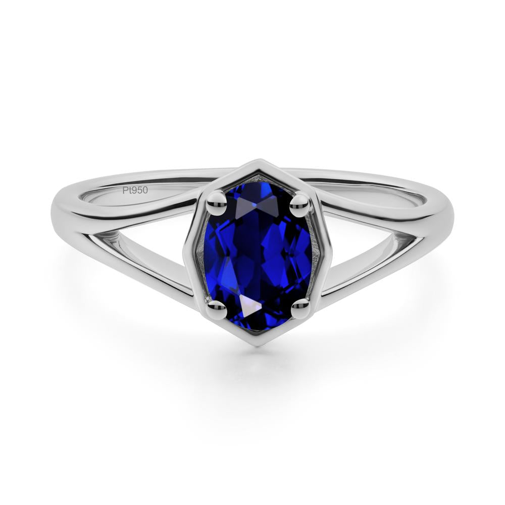Oval Sapphire Split Shank Eengagement Ring - LUO Jewelry #metal_platinum