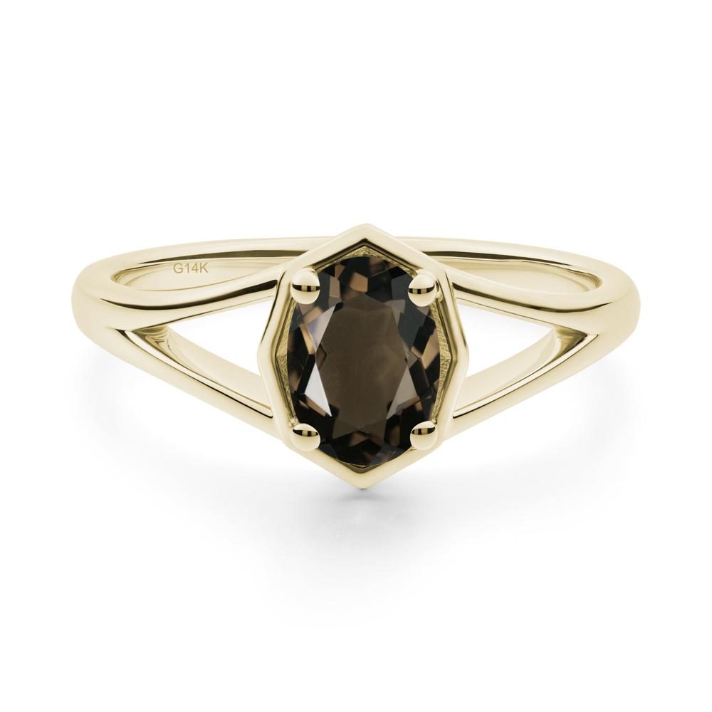 Solitaire Smoky Quartz Ring with Octagon Frame - LUO Jewelry #metal_14k yellow gold