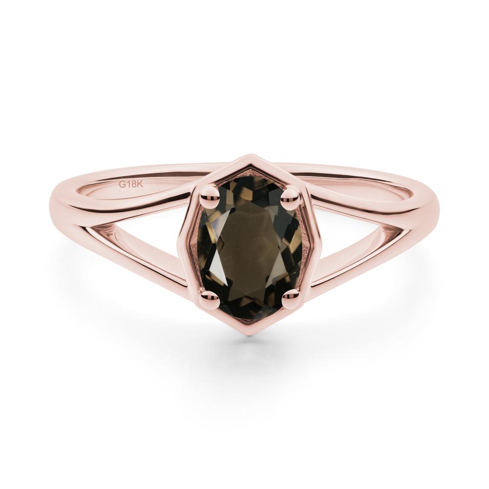 Solitaire Smoky Quartz Ring with Octagon Frame - LUO Jewelry #metal_18k rose gold