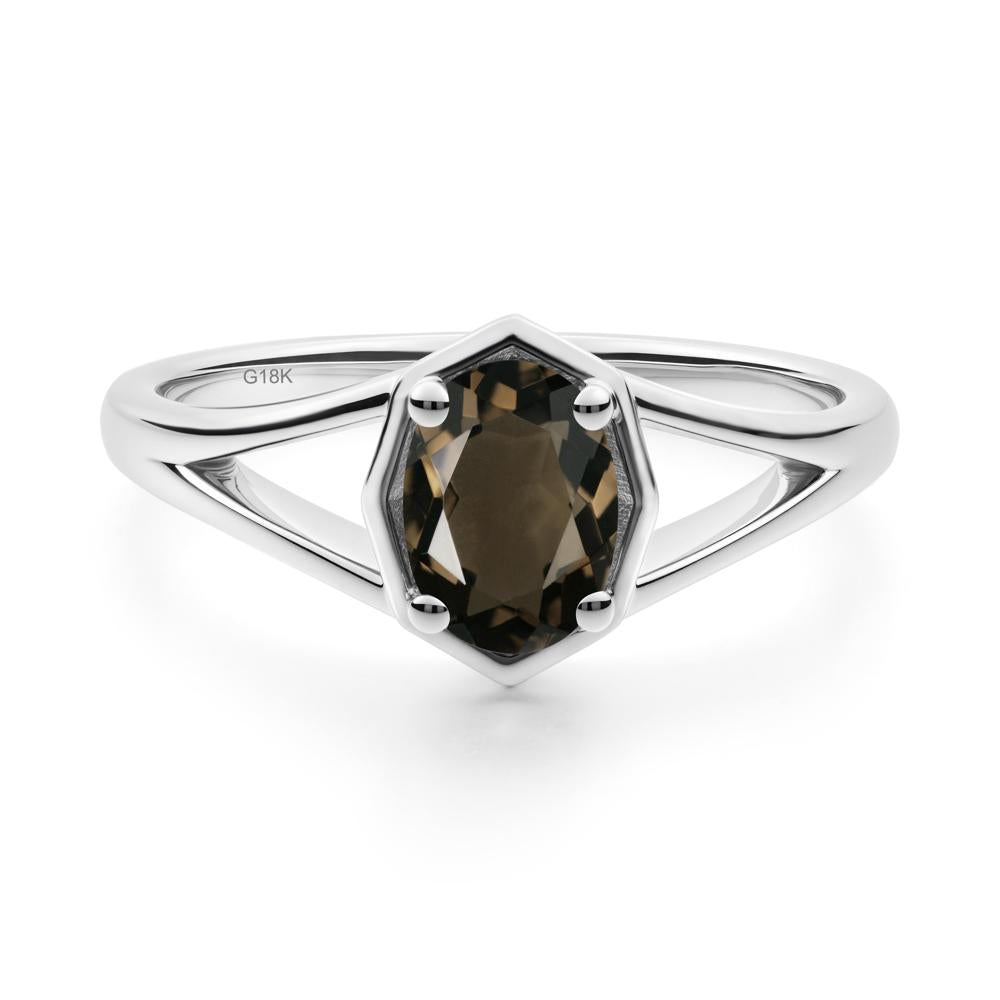 Solitaire Smoky Quartz Ring with Octagon Frame - LUO Jewelry #metal_18k white gold