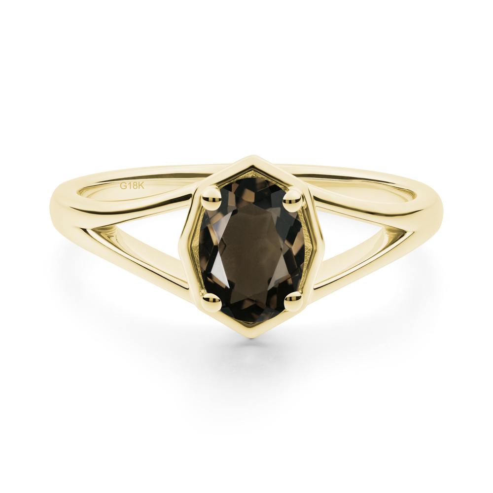Solitaire Smoky Quartz Ring with Octagon Frame - LUO Jewelry #metal_18k yellow gold