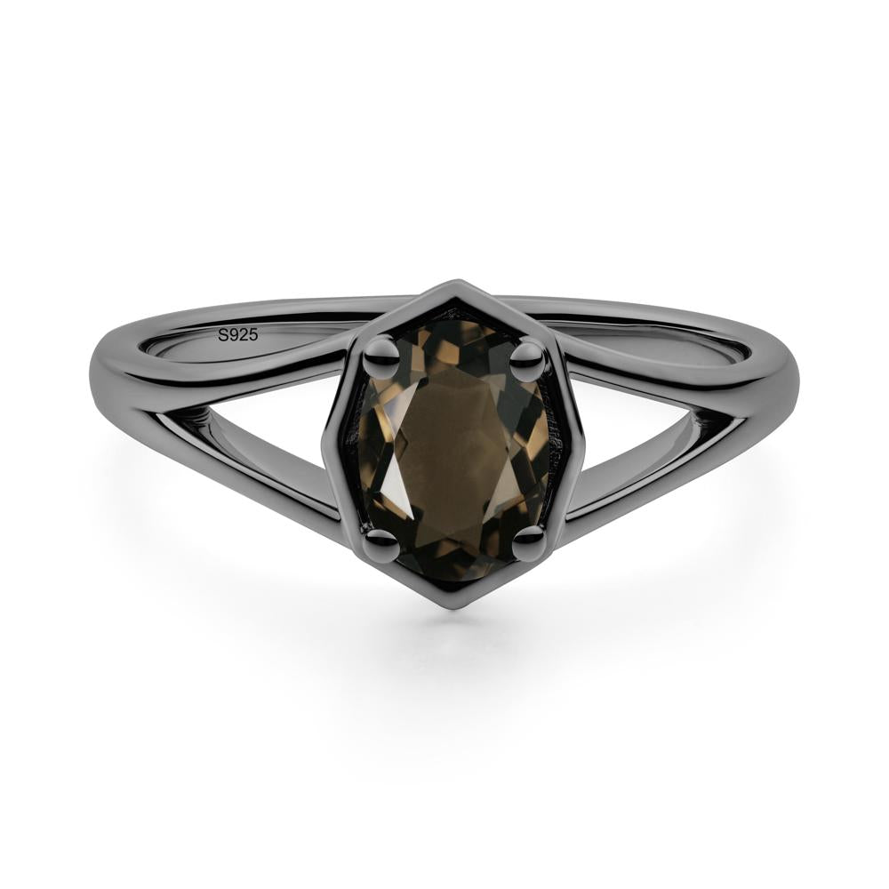 Solitaire Smoky Quartz Ring with Octagon Frame - LUO Jewelry #metal_black finish sterling silver