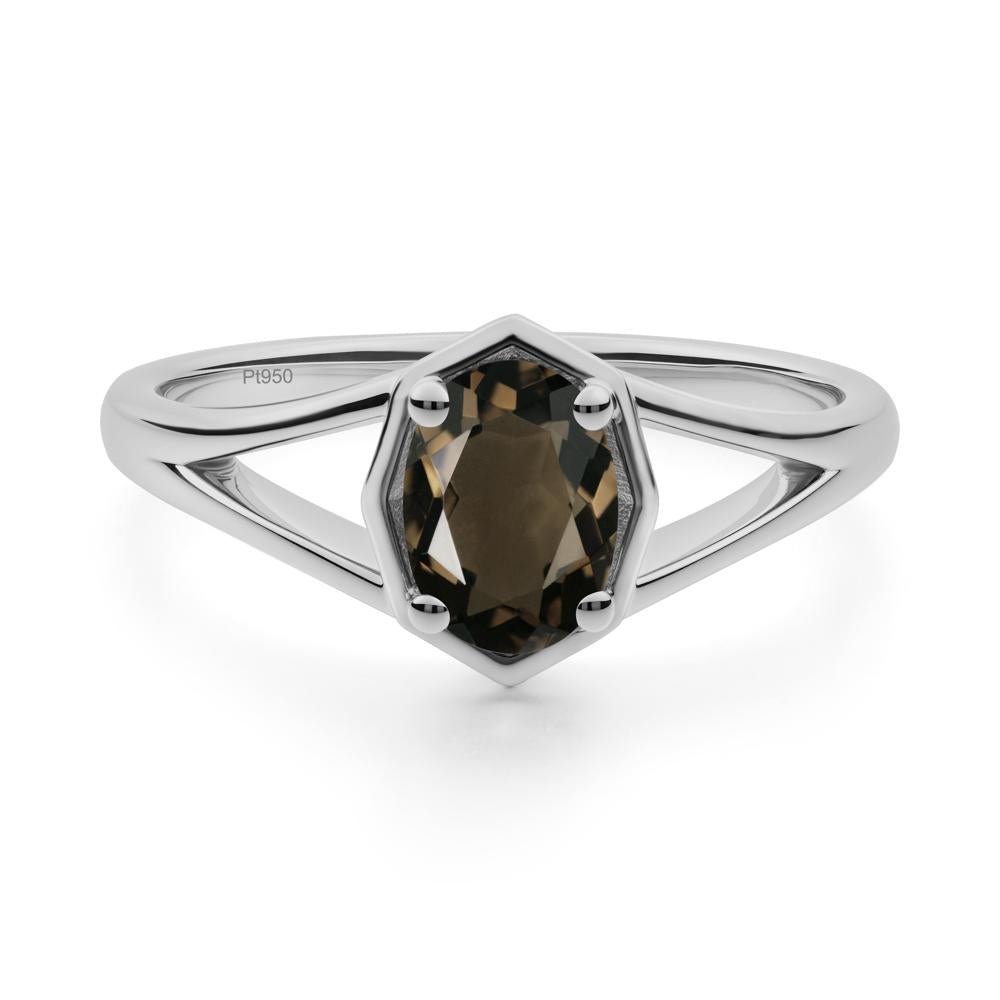 Solitaire Smoky Quartz Ring with Octagon Frame - LUO Jewelry #metal_platinum