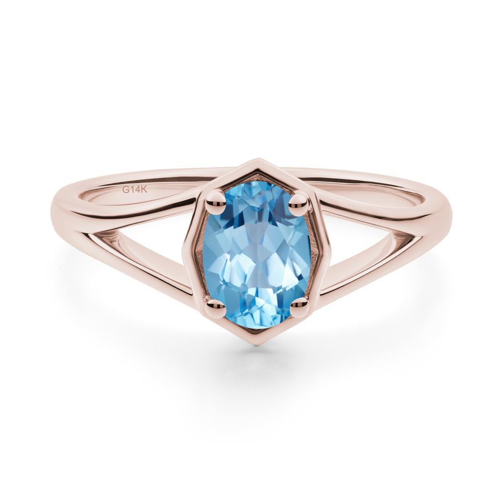 Oval Swiss Blue Topaz Split Shank Eengagement Ring - LUO Jewelry #metal_14k rose gold