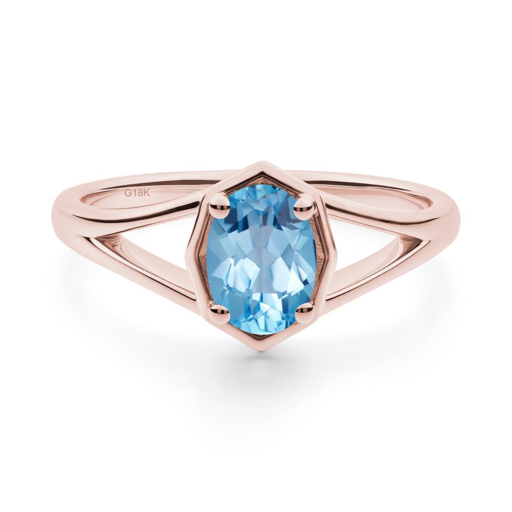 Oval Swiss Blue Topaz Split Shank Eengagement Ring - LUO Jewelry #metal_18k rose gold