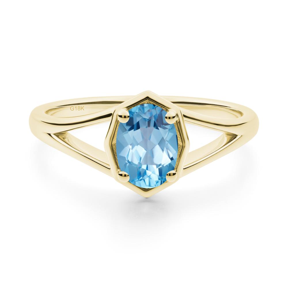 Oval Swiss Blue Topaz Split Shank Eengagement Ring - LUO Jewelry #metal_18k yellow gold
