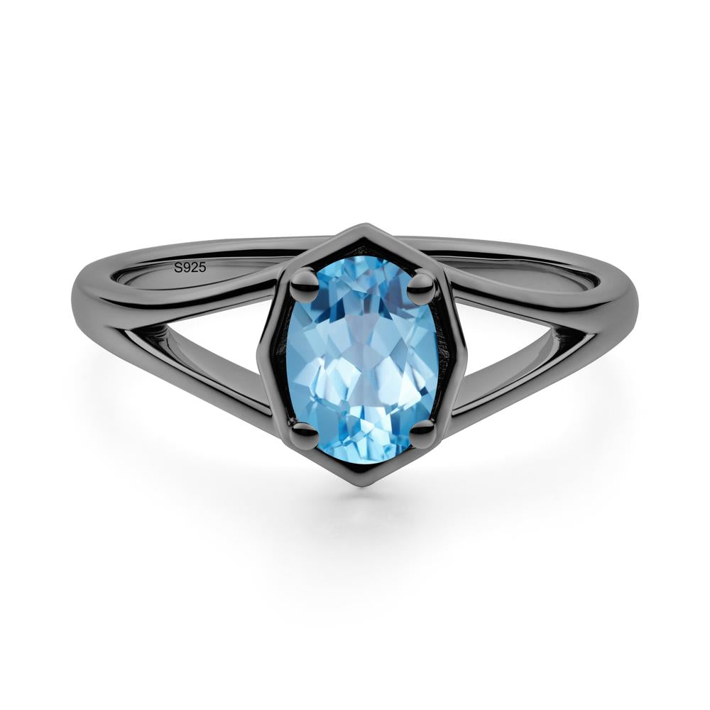 Oval Swiss Blue Topaz Split Shank Eengagement Ring - LUO Jewelry #metal_black finish sterling silver