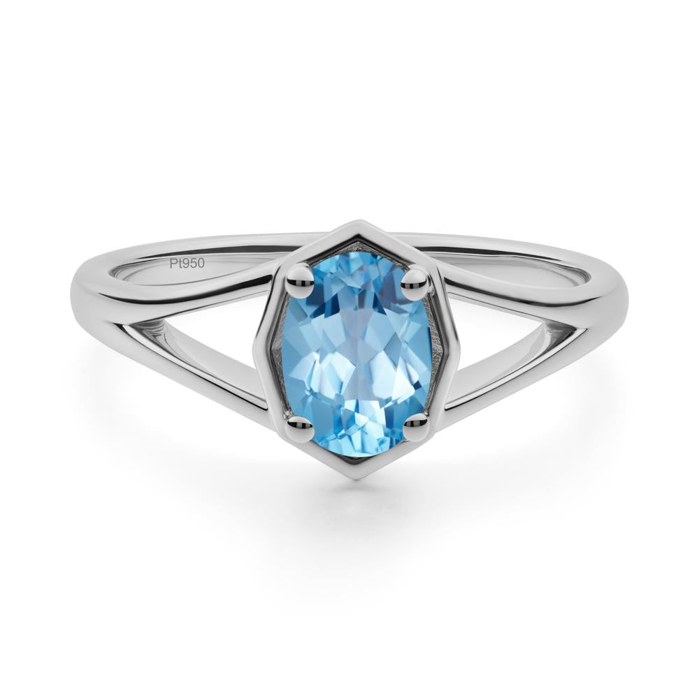 Oval Swiss Blue Topaz Split Shank Eengagement Ring - LUO Jewelry #metal_platinum