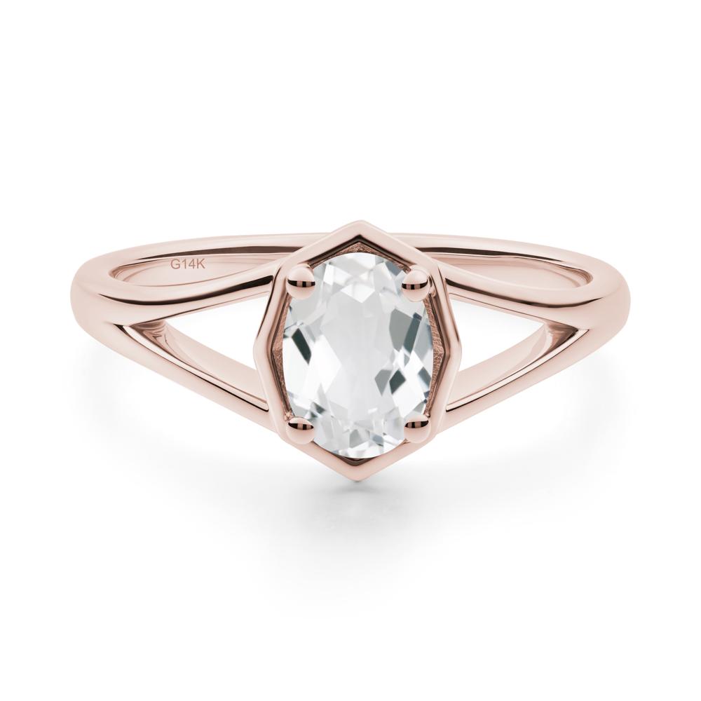 Oval White Topaz Split Shank Eengagement Ring - LUO Jewelry #metal_14k rose gold