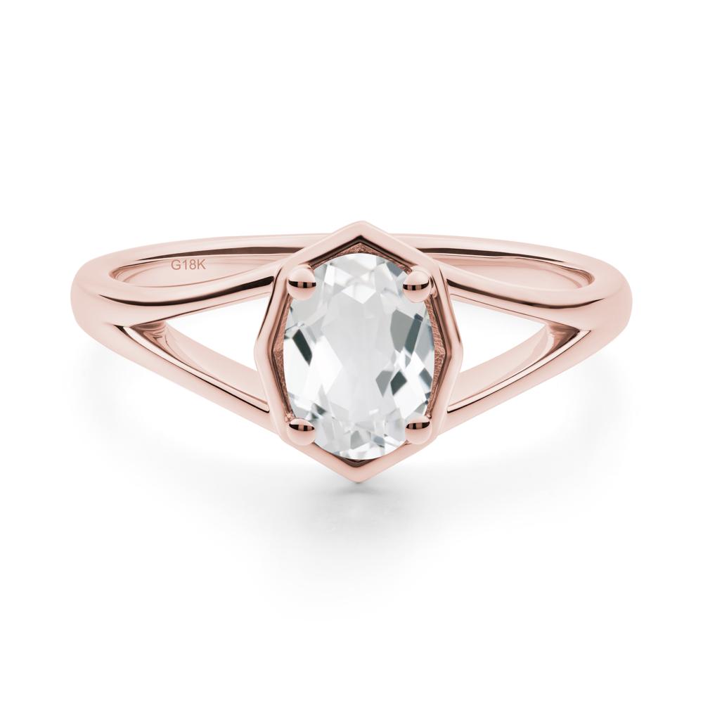 Oval White Topaz Split Shank Eengagement Ring - LUO Jewelry #metal_18k rose gold