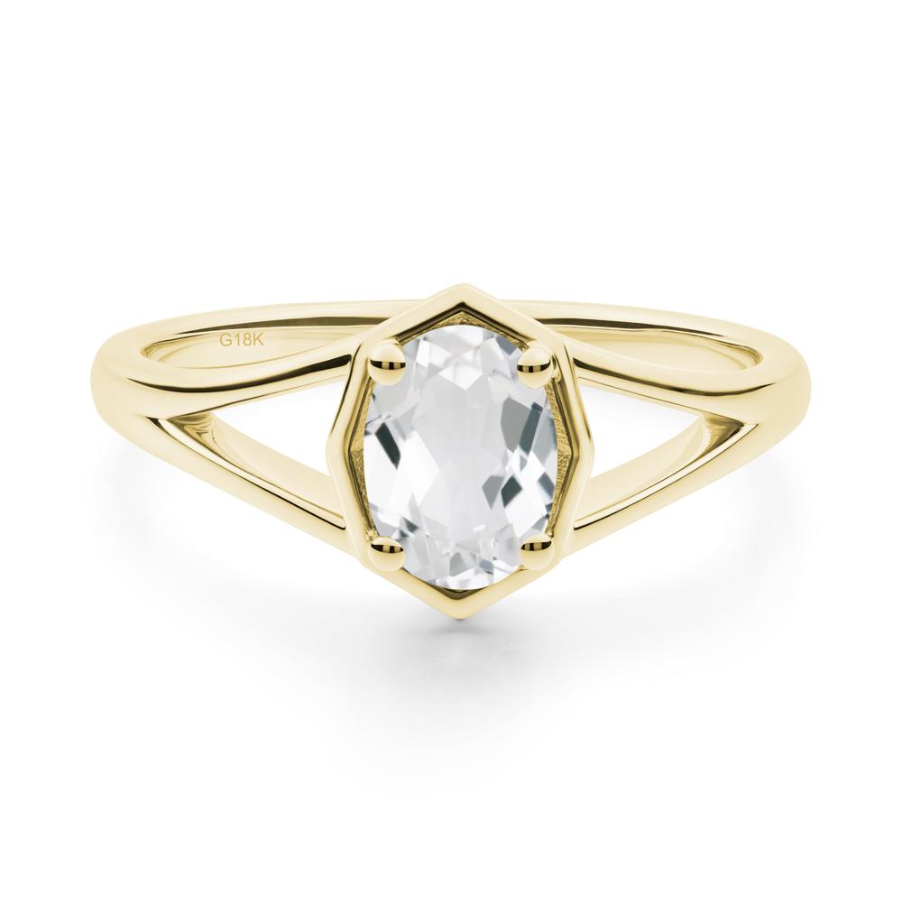 Oval White Topaz Split Shank Eengagement Ring - LUO Jewelry #metal_18k yellow gold