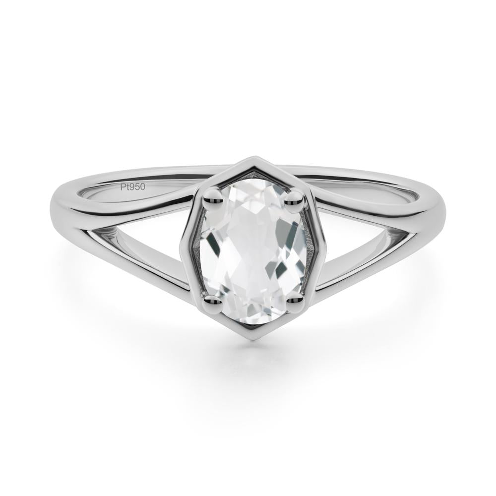 Oval White Topaz Split Shank Eengagement Ring - LUO Jewelry #metal_platinum