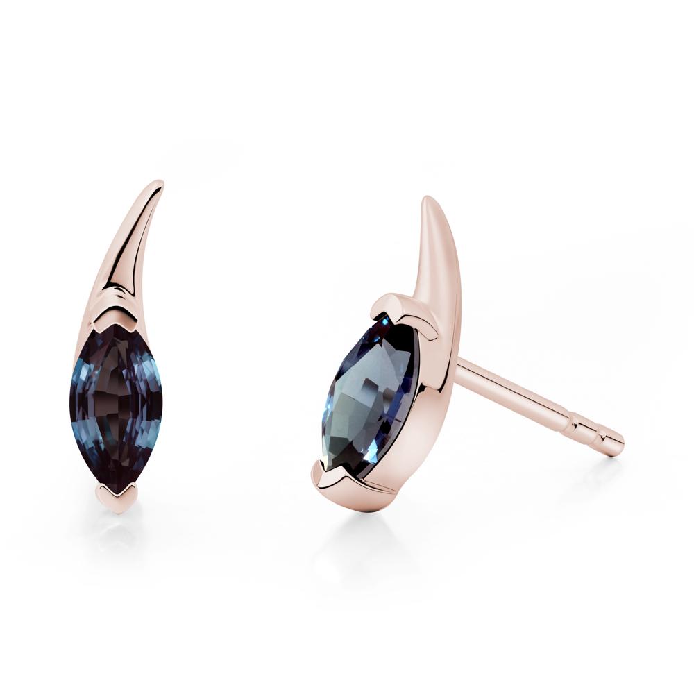 Marquise Alexandrite Stud Earrings - LUO Jewelry #metal_14k rose gold