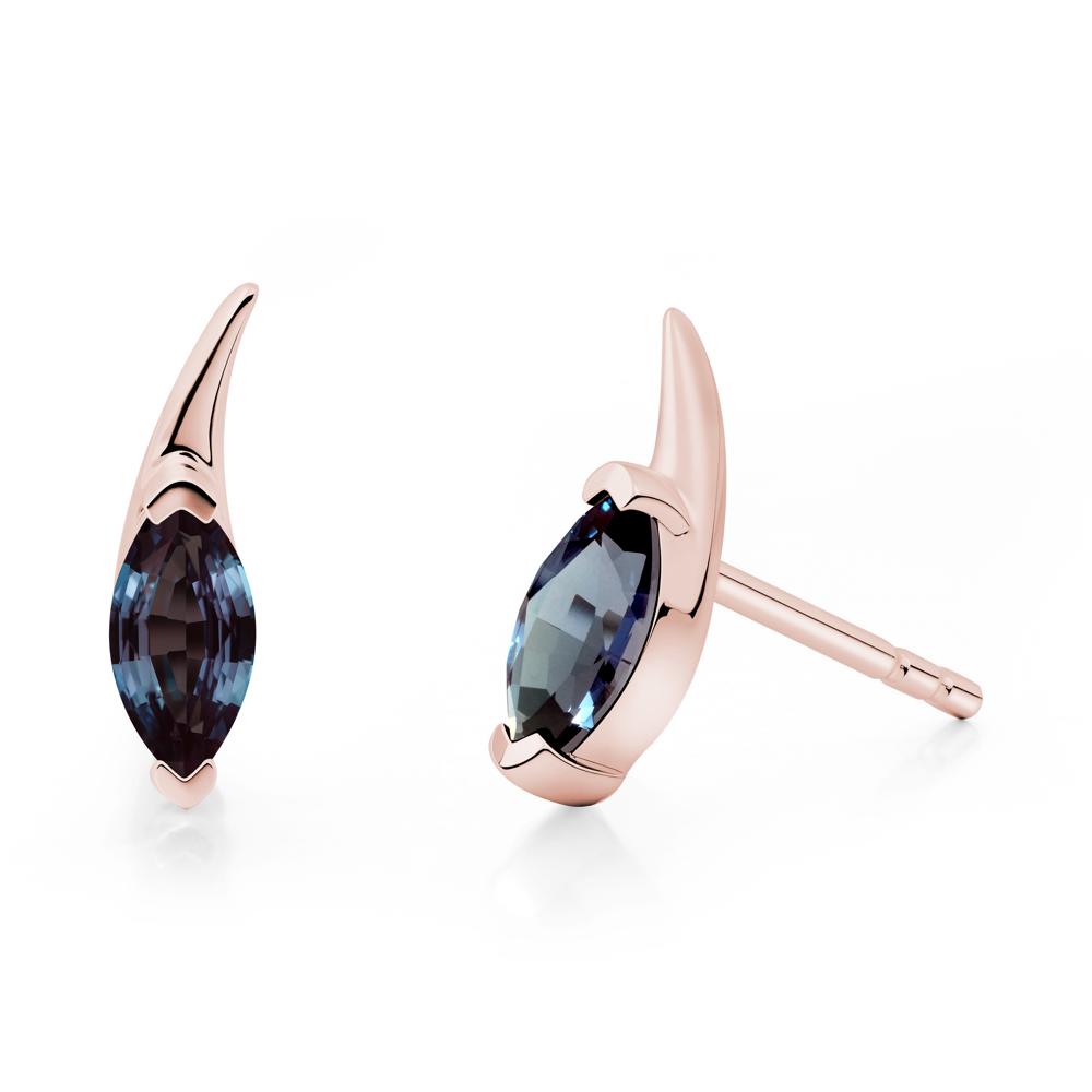 Marquise Alexandrite Stud Earrings - LUO Jewelry #metal_18k rose gold